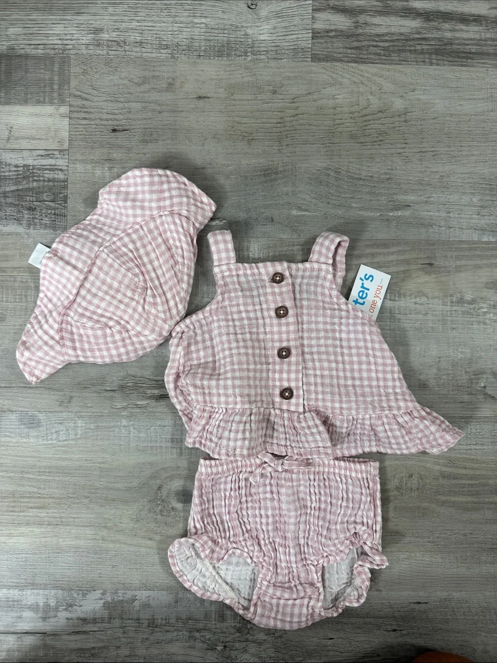 Carter's Pink Gingham 3-Piece Baby Set with Sun Hat